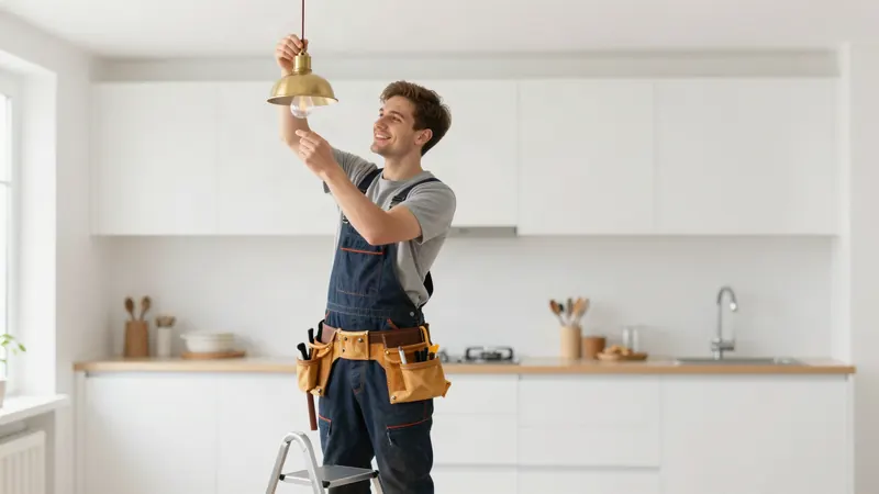 An electrician hanging a pendant light